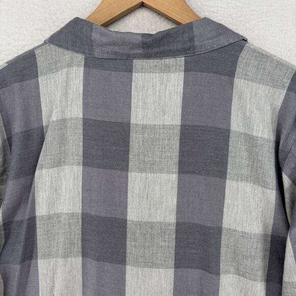 VICTORIAS SECRET Sleepshirt L Check Button Front Long Sleeve PJ Top Gray - Picture 9 of 15